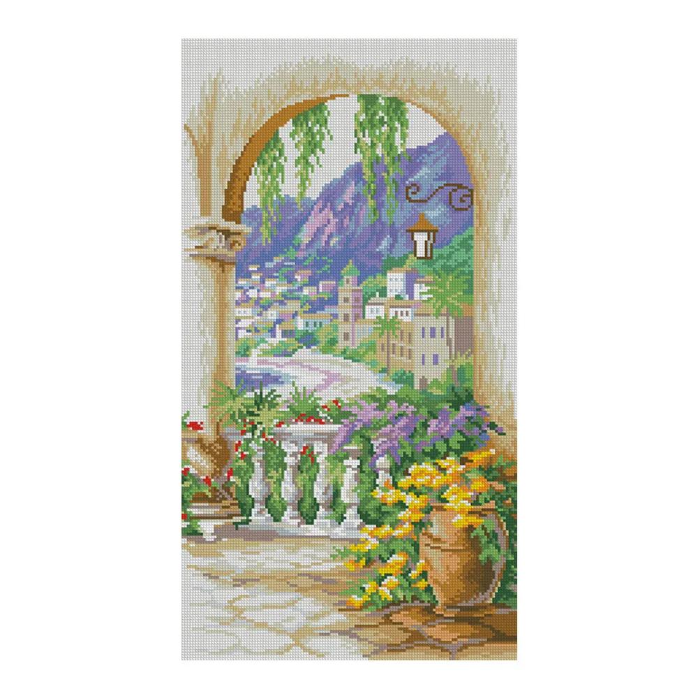 

Mediterranean Garden Scenery Diamond Painting Round Full Drill DIY Scenic Mosaic Embroidery 5D Cross Stitch Seaside Town Picture