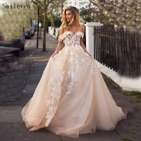 smileven a line wedding dress glitter boho bridal dresses off the shoulder arabic vestido de noiva lace wedding gowns for girl