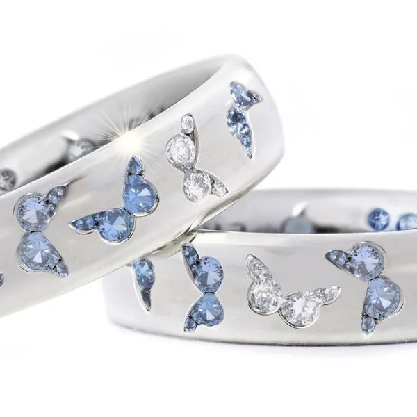 

European and American Jewelry Love Exquisite Ring Romantic Butterfly Micro-Inlaid Mixed Color Zircon Ring Holiday Birthday Gift