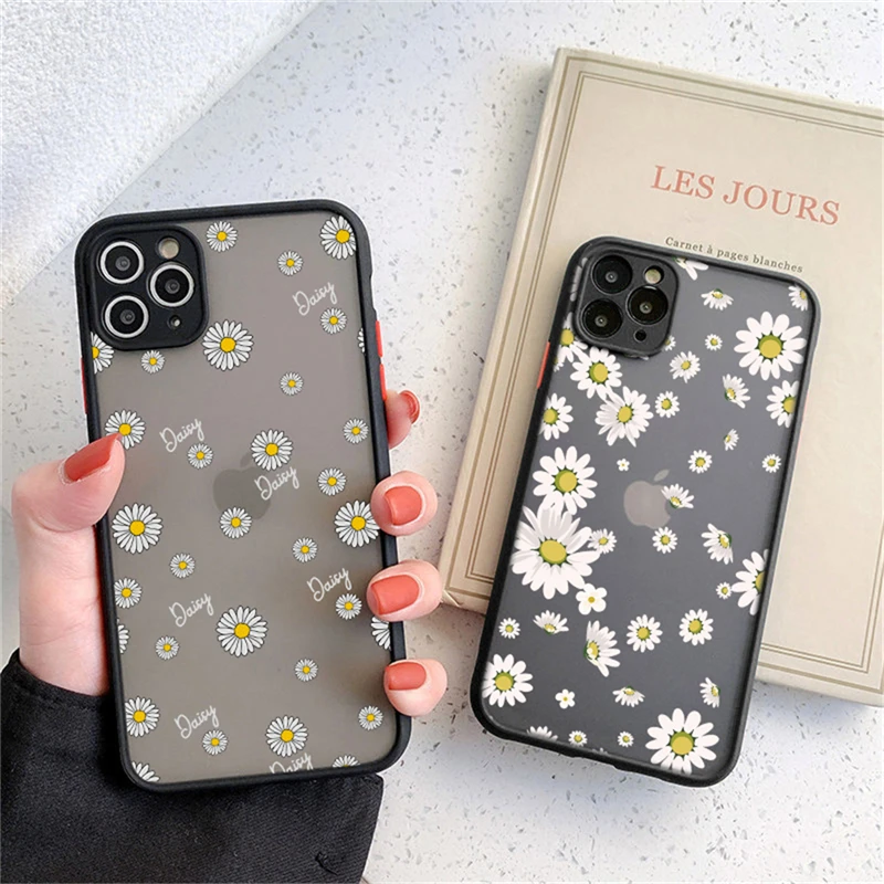 

Fashion Cute Flowers Case For iPhone 13 12 11 Pro Max 13 12 Mini X XR XS Max 7 8 Plus SE 2020 Transparent Matte Shockproof Cover
