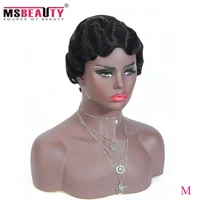 Full Machine Human Hair Finger Wave Short Pixie Cut Wig For Black Women Middle Ratio Msbeauty 150% Density Brazilian Remy Hair