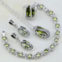 olive green cubic zirconia white cz 925 sterling silver jewelry sets for women wedding earringpendantnecklacebraceletring