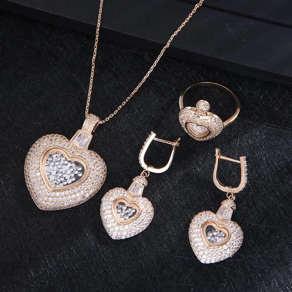 

Luxury Heart Pendant Lover's Cubic Zircon For Women Wedding Dubai Bridal Jewelry Sets D1403