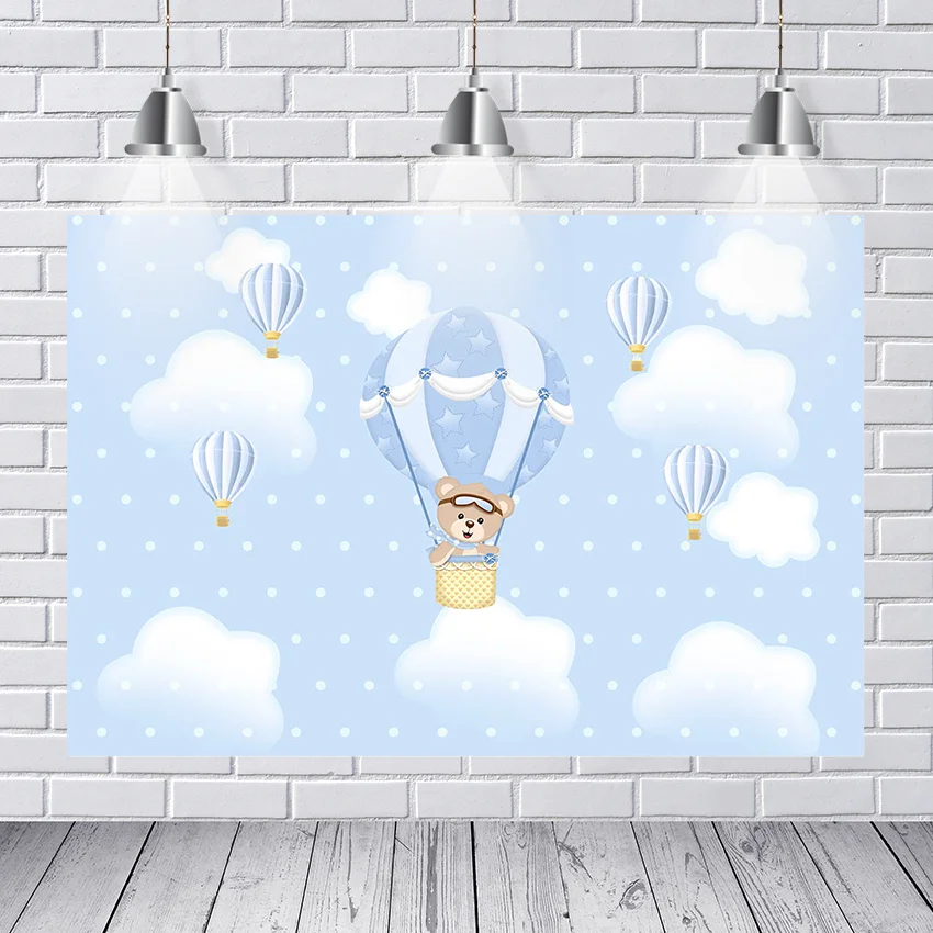 

Photo studio hot air balloon bear cloud wallpaper photography background shower baby birthday custom photo backdrop