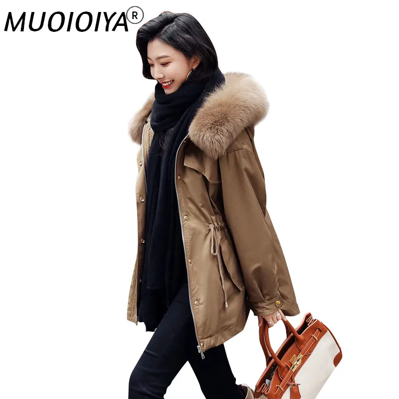 

Pai Overcome Plus Velvet Thick Cotton-padded Jacket Women Winter Loose Mid-length Overcoat New Large Fur Collar Waist Coat OK919