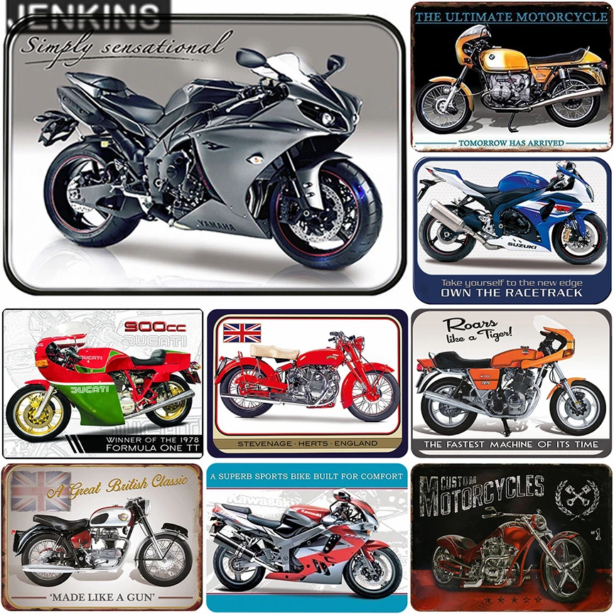 

Motorcycle metal signs vintage tin plate retro iron painting wall decoration for bar cafe garage home gym gas station shop