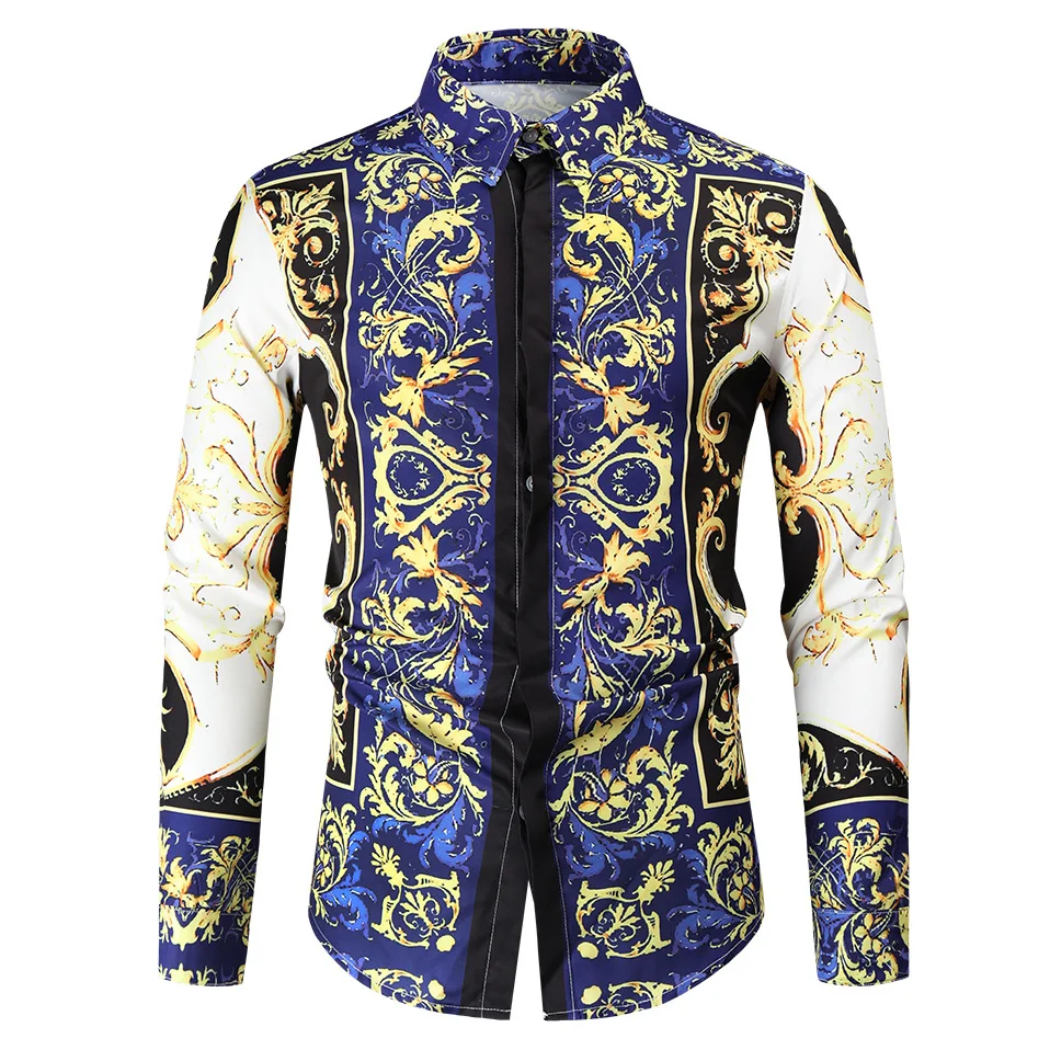 

Осень 2021, новый мужской кардиган в европейском и американском стиле, приталенная Мужская рубашка с длинным рукавом и принтом, рубашка в стил...