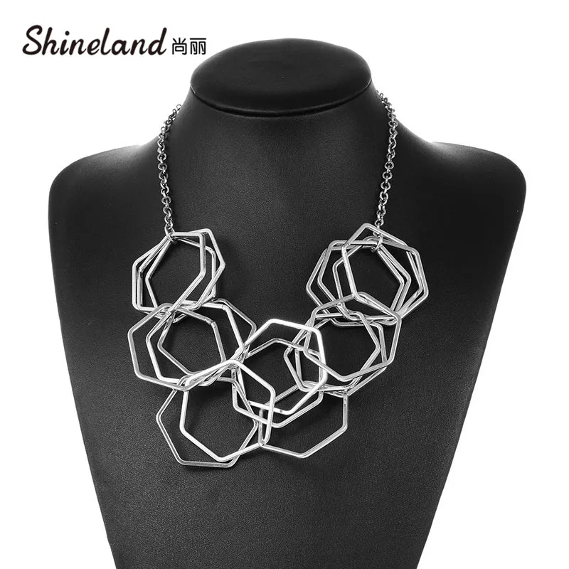 Shineland модные ожерелья большие геометрические металлические кисточки панк