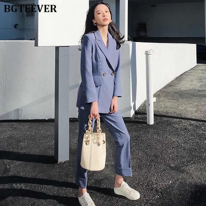 Комплект брючный BGTEEVER Женский модный синий пиджак и брюки-карандаш рабочая