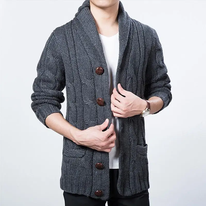 

New Winter Spring Sweater Men Thick Wool Blend Full Sleeves Solid Cardigans Mens Outwear Sweatercoat Knited