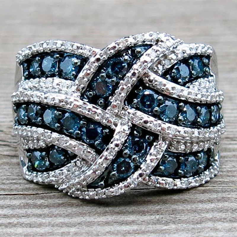 

Hot Designer Trendy Blue Zircon Cross Rings For Women Silver Color Female Jewelry Engagement Party Birthstone Valentine Gifts