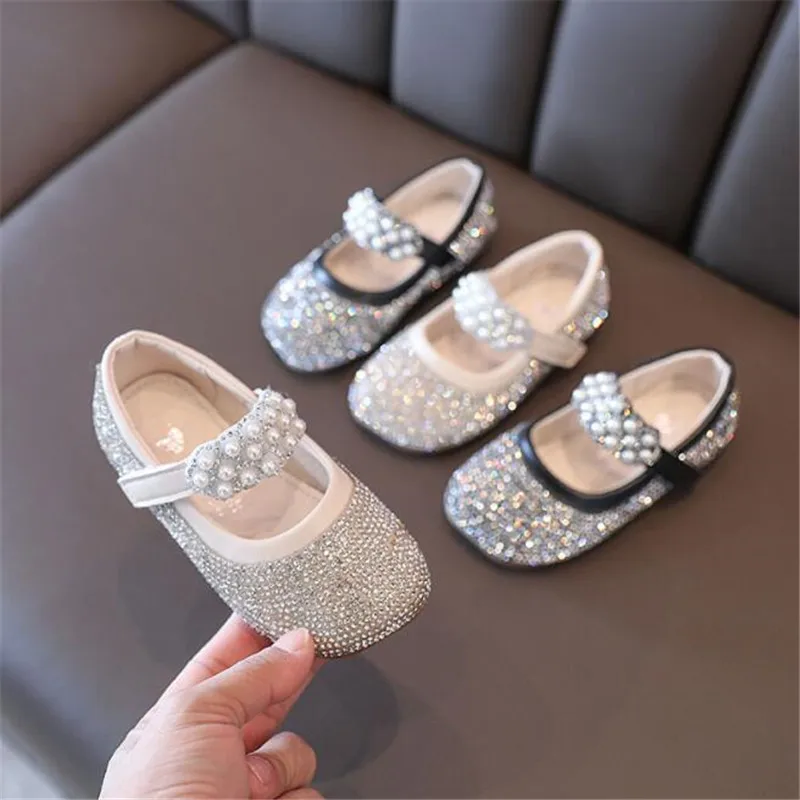 

1-11 Years Girls Dance Leather Princess Shoes Sequined Soft Bottom Baby Single Shoes Kids Girl Party Sparkly Shoes Teen Children