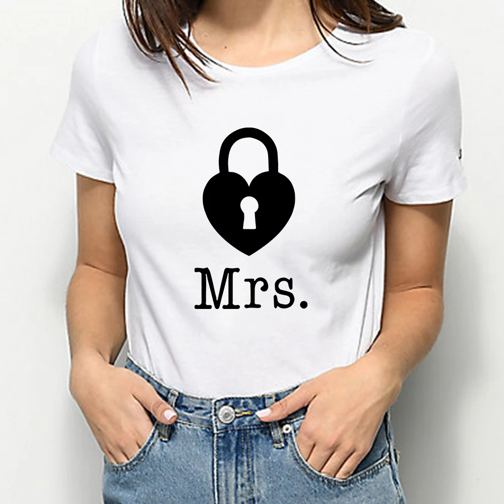 

2021 T Shirts Women Breathable Creative Short Sleeve MRS Letter Graphic Valentine's Day Cartoon Harajuku Design Summer T-shirt
