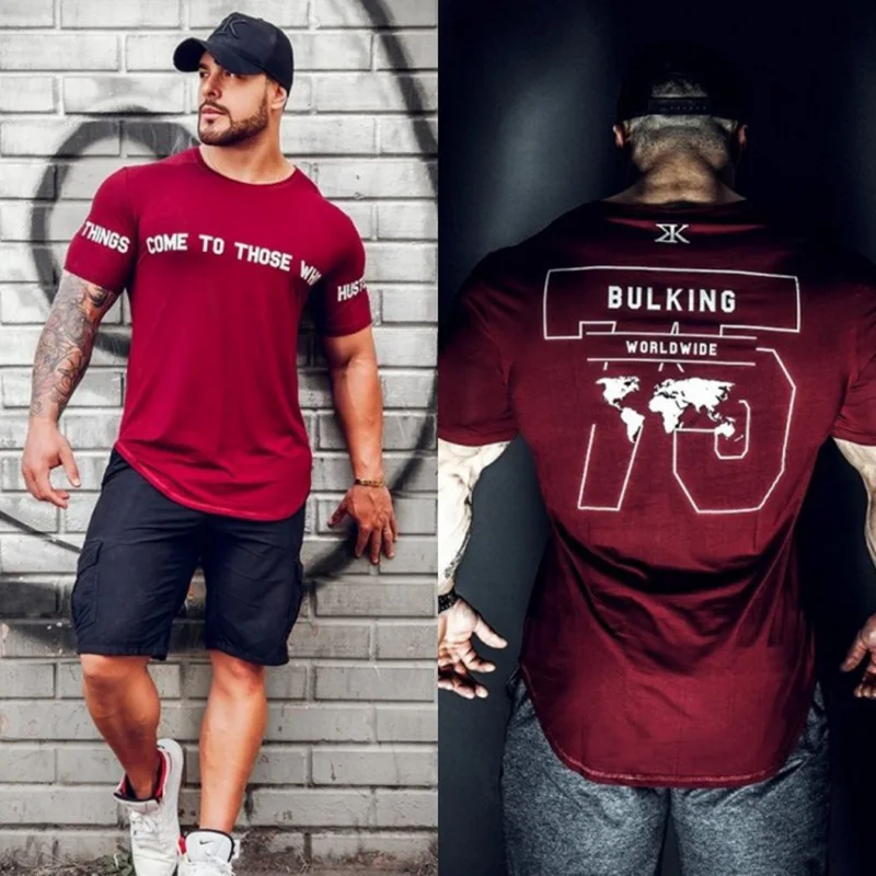Мужская хлопковая футболка для бега тренажерного зала фитнеса бодибилдинга