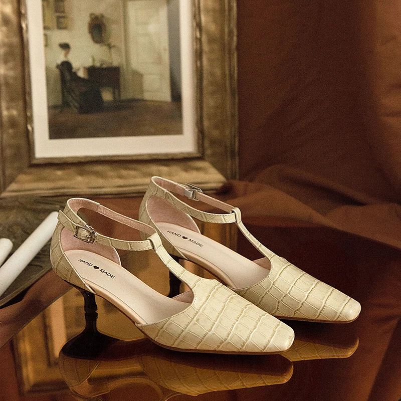 

French elegant Mary janes genuine leather ladies shoes square 3cm toe low heels buckle straps women spring pumps LBJ03 MUYISEXI