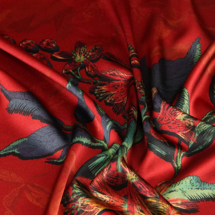 

PRINTED SILK STRETCH SATIN 118cm width 19momme Pure Silk Fabric Chinese Silk Supplier Qipao Material