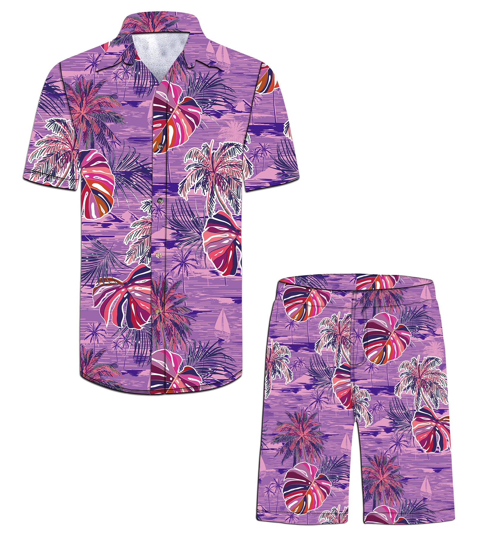 

CODY LUNDIN Men Summer Outfits Casual Clothes Sets Tropical Flower Printed Short Sleeve Lapel Shirt Beach Hawaiian Loose Set