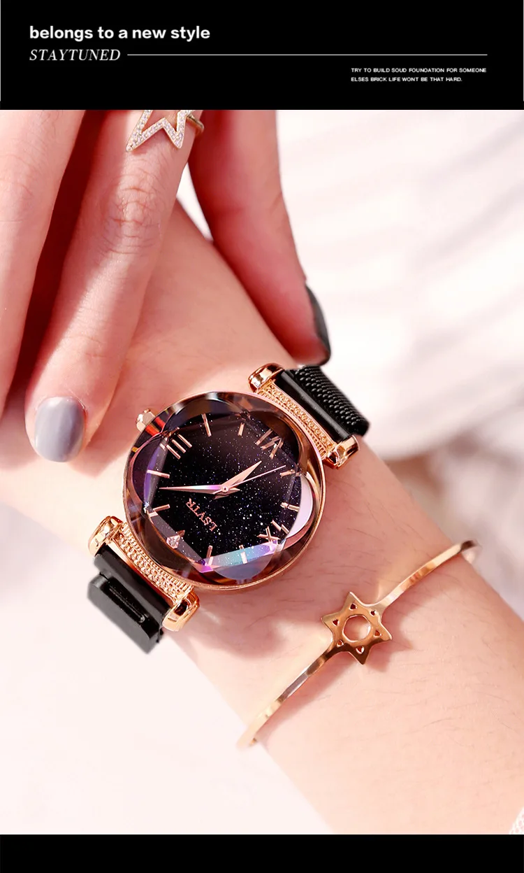 Luxury Women Watches Fashion Elegant Magnet Buckle Vibrato Purple Ladies Wristwatch New Starry Sky Roman Numeral Gift Clock