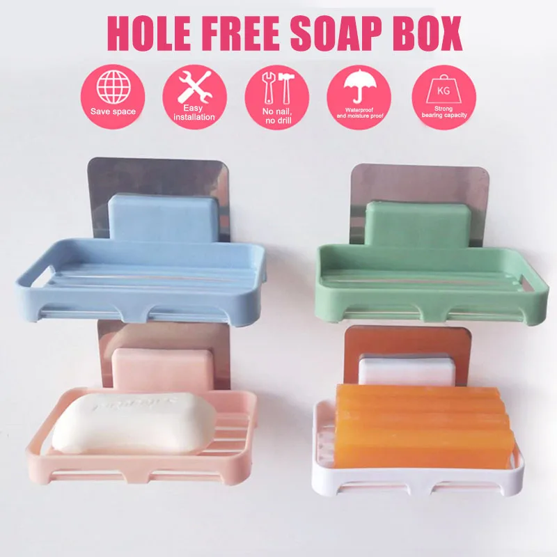 

4Pcs Soap Dishes Wall-mounted Punch Free Soap Bar Holder with Drainage Design Soap Box for Bathroom Kitchen PI669