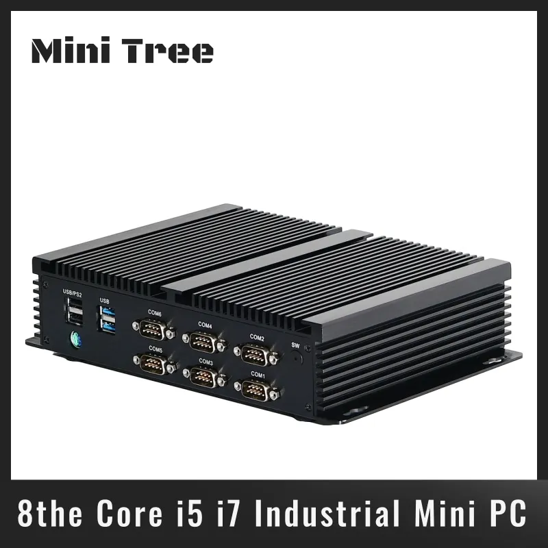 Online Industrie Fanless Mini PC I7 8550U I5 8250U Quad Core 1 * DDR4 6 * COM 8USB Windows 10 Pro Linux Robuste Computer VGA HDMI 4G WiFi