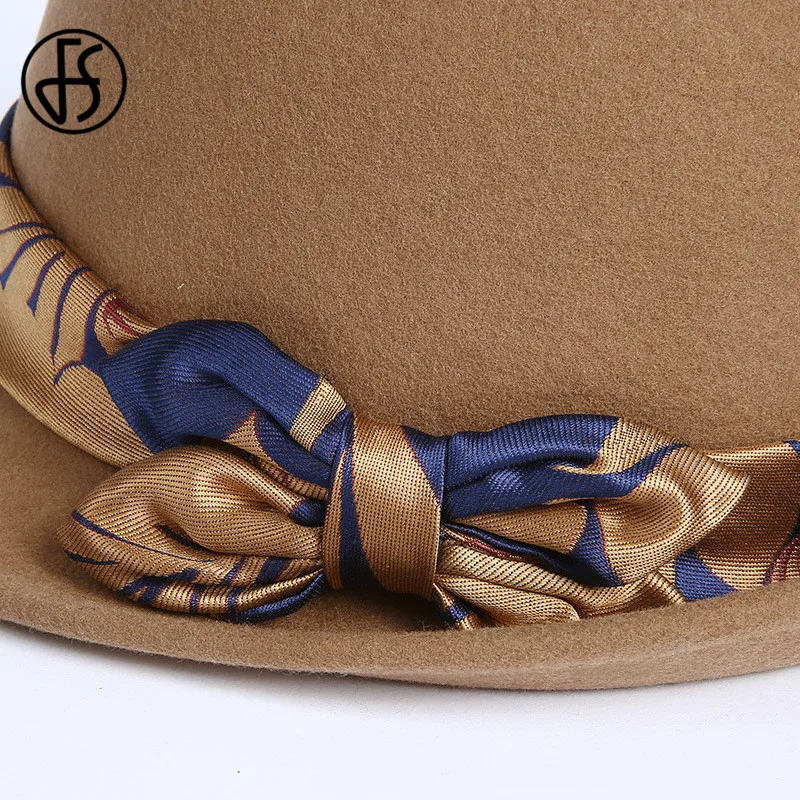 Женская винтажная фетровая шляпка Колокол FS шерстяная котелок с бантом мягкими