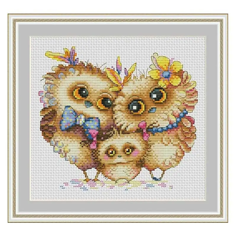 

Owl family cartoon patterns counted cross stitch 11CT 14CT 18CT DIY Chinese Cross Stitch kits embroidery needlework Sets