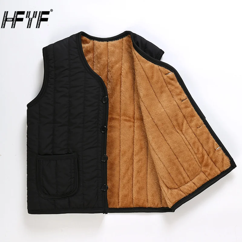 HFYF Autumn Winter Men's Solid vintage sleeveless Long Collar Cotton Jacket Men's casual ​double-sided Warm Windproof Vest