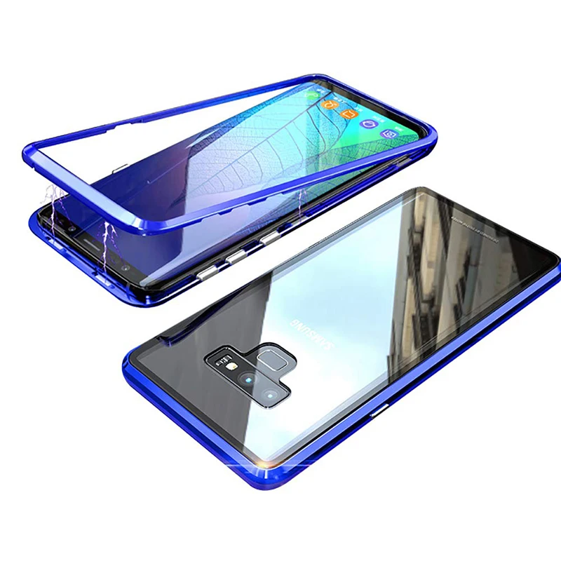 Blue Double Glass Магнитный поглощающий металлический чехол s для samsung Galaxy Note 9 чехол двустороннее стекло для samsung Galaxy Note 9 Note8 чехол - Цвет: Blue Double Glass