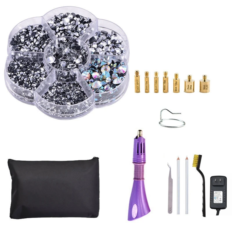 

Rhinestone Hotfix Applicator -DIY Hot-Fix Applicator Crystal Wand Setter Tool Kit with 7 Different Sizes Tips,Tweezers & Brush C