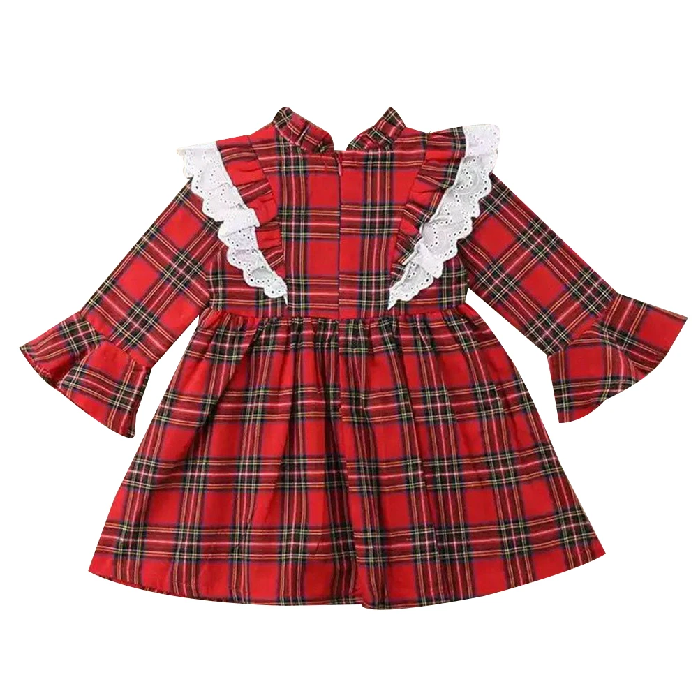 Хлопковое платье для девочек красное в клетку зима 2019 праздничное с длинным