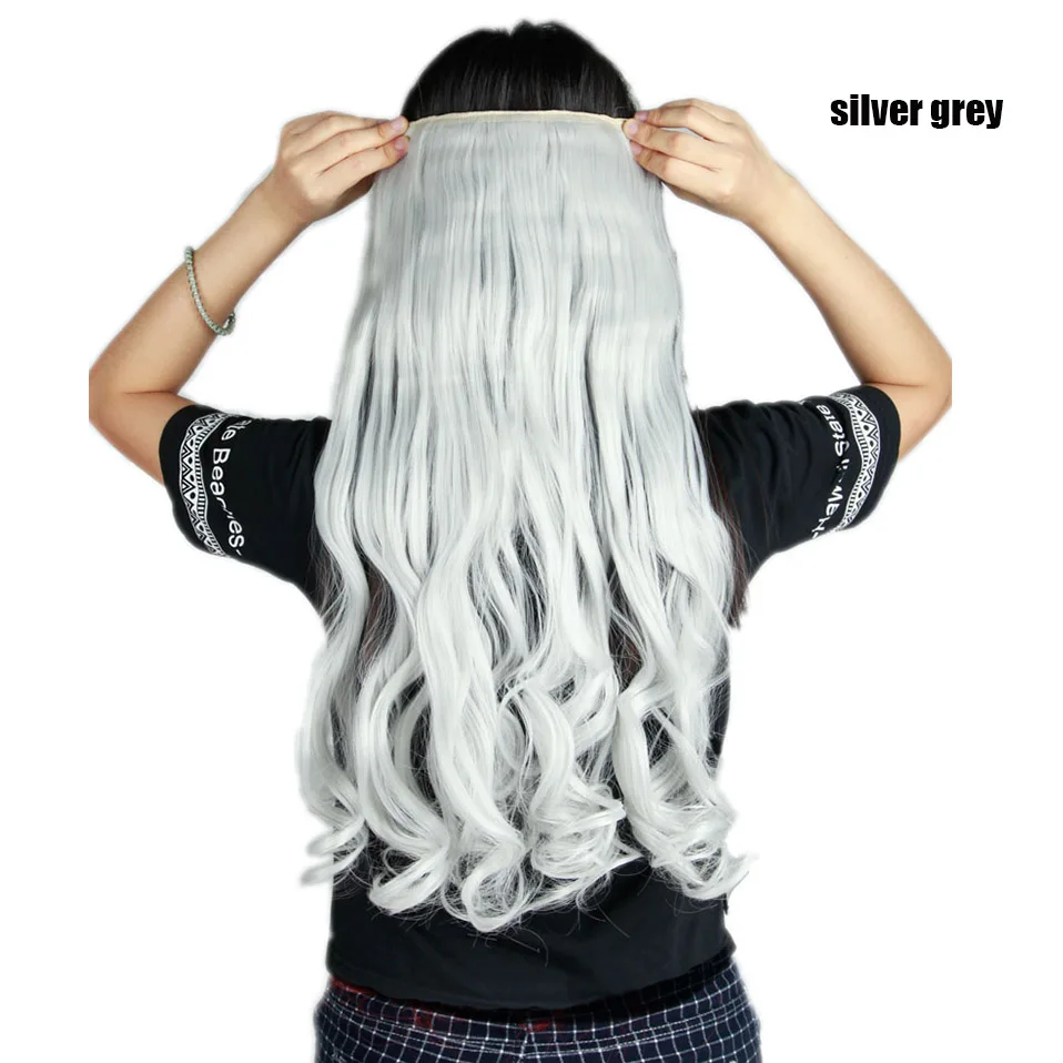 silver grey S-noilite 2" длинные вьющиеся волосы на клипсах в одном куске настоящие натуральные волнистые синтетические волосы на клипсах 5 клипсах для наращивания волос фиолетовый красный розовый - Цвет: silver grey