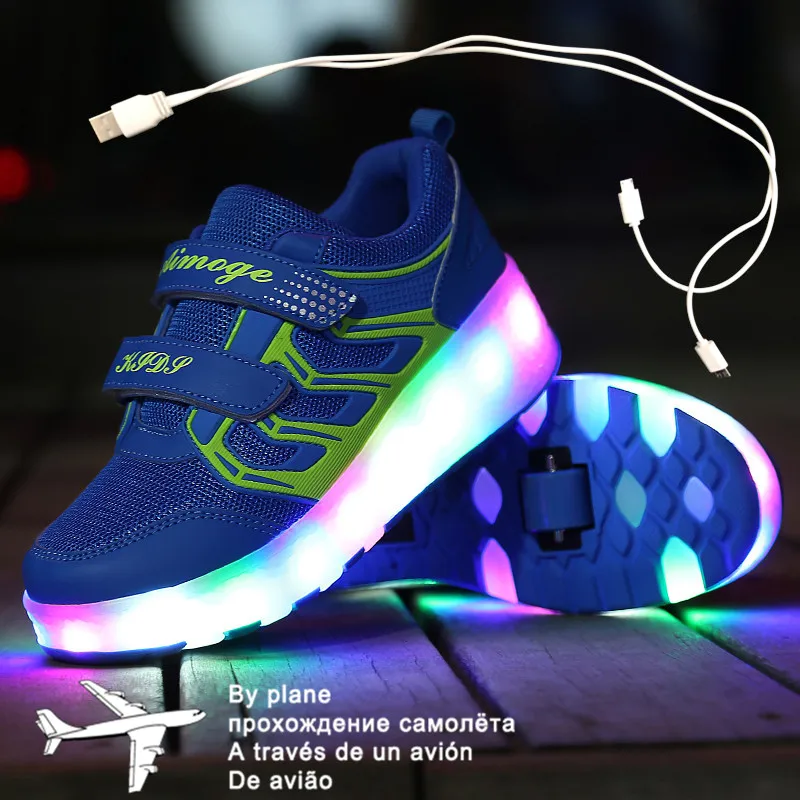 

Size 27-43 Roller Sneakers for Kids Boys LED Light Up Shoes with Double Wheels USB Charging Skate Shoes for Children Boys Girls