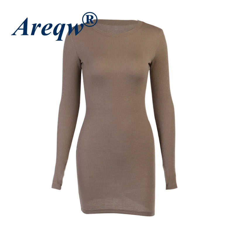 

2021 Round Neck Pullover Long Sleeve Dress European and American Ins Office OL Sexy Mid Skirt Dress