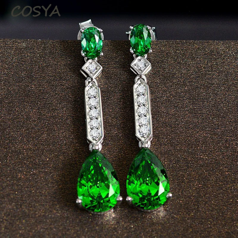 

Женские серьги с изумрудом COSYA, из стерлингового серебра 100% пробы с блестящими бриллиантами с высоким содержанием углерода, ювелирные украш...