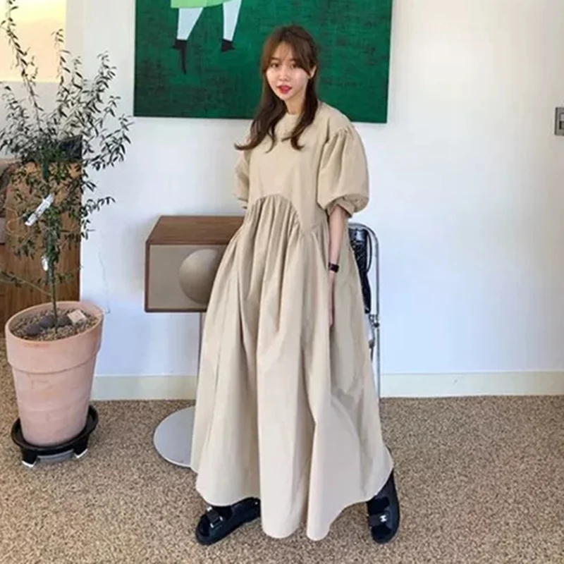 Платье REALEFT женское с пышными рукавами Длинное свободное винтажное платье