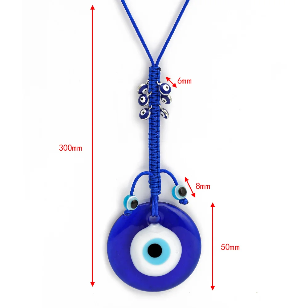 

Lucky Eye Glass Blue Turkish Evil Eye Beads Pendant Wall Hanging Decor Braided Rope Chain Decoration for Home Living Room NB203