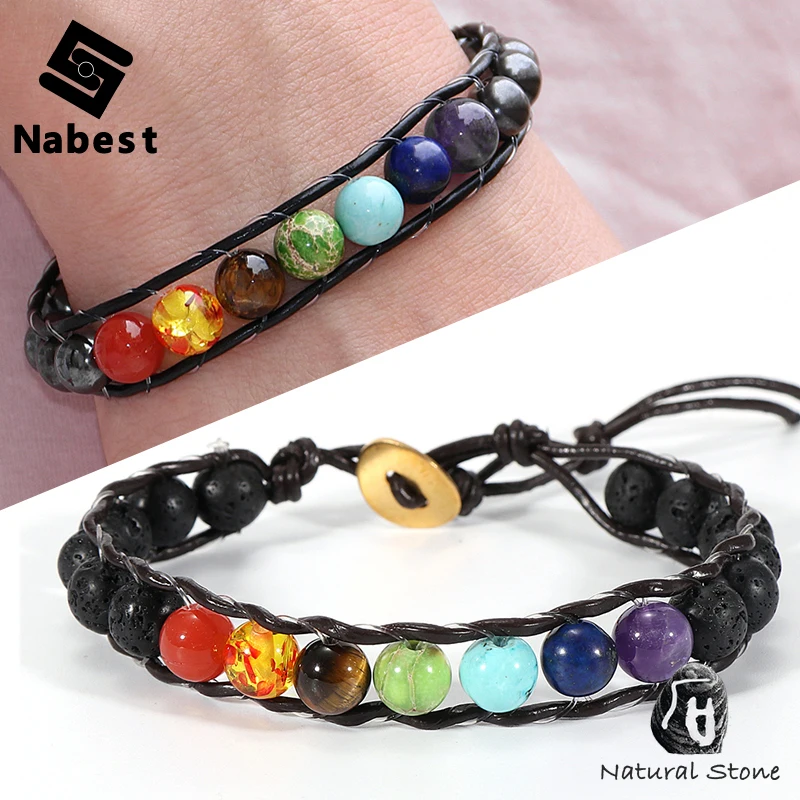 Мужской и женский браслет из натурального камня 7 Чакр тигровый глаз лавовый
