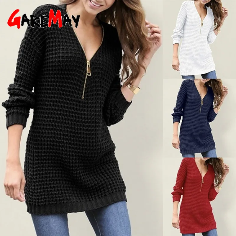 Грубая трикотажная молния оверсайз джемпер платье свитер женский зимний теплый