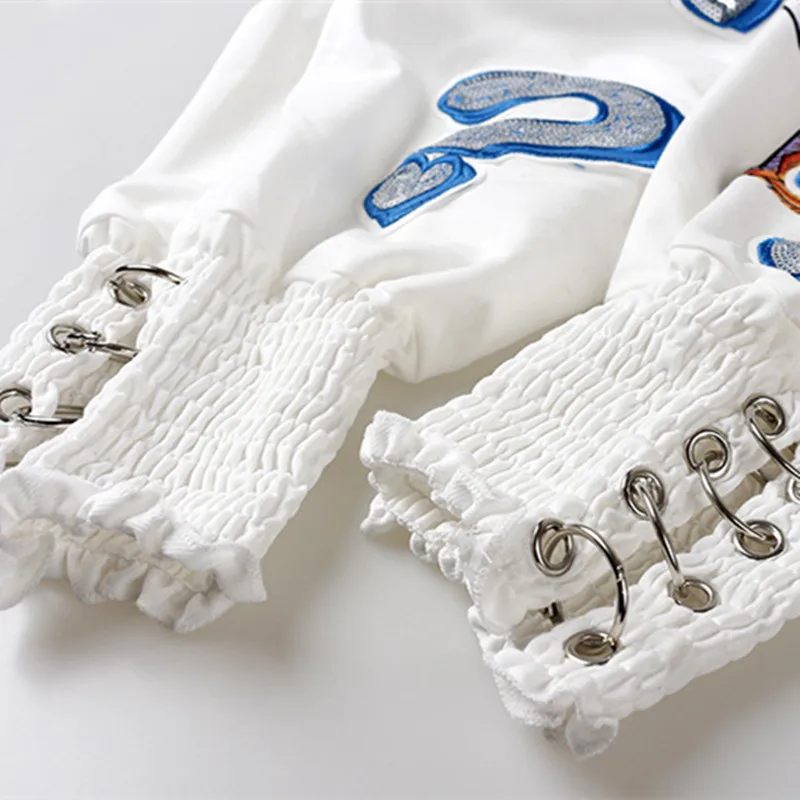 

Spring loose pants women cartoon print leisure pants women hip hop streetwear Iron ring split trousers cotton sequins sweatpants