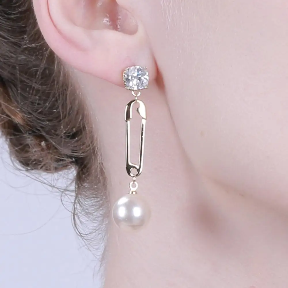 Модные ювелирные изделия KIVN фианиты безопасная булавка жемчуг висячие серьги