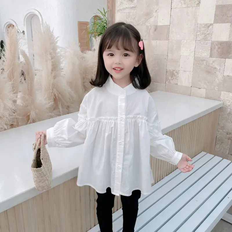 

Girl Casual Blouse Children Cotton Solid Long Sleeves Shirt Lapel Button Autumn Spring Tops Kids Clothing For Girl 3-4Years