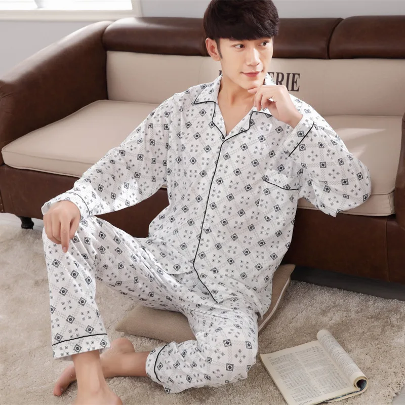 

Dormir Tops Pajamas Men's Spring Long-sleeved Cotton Middle-aged and Elderly Dad Plus Size Home Service Suit Pyjama Homme 2020