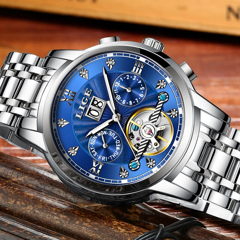 Relogio Masculino LIGE Мужские часы механические Tourbillon Роскошные модные брендовые