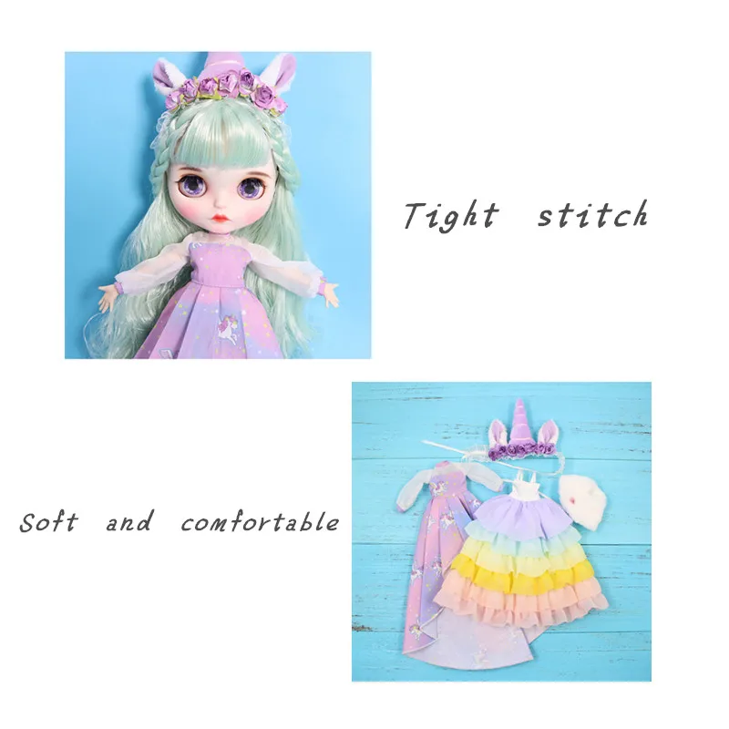Fortune Days 1/6 Blyth кукольная одежда с изображением единорога платье с накидкой и лентой для волос милая одежда принцессы подарок для девочки ледяная игрушка BJD