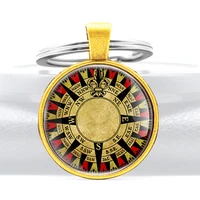 mysterious vintage compass design glass cabochon metal pendant key chain classic men women key ring accessories keychains gifts