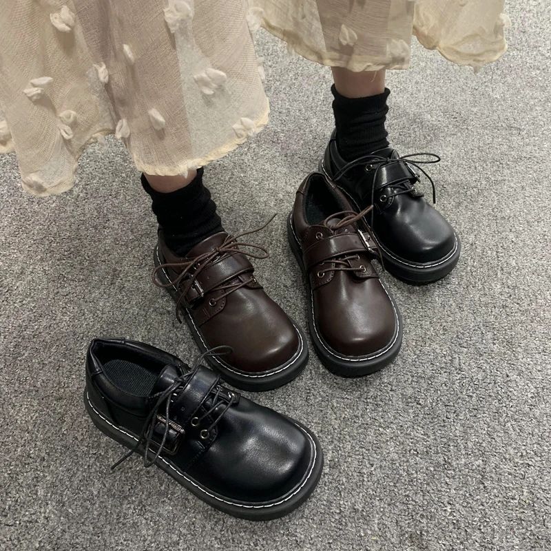 Женская обувь на плоской подошве в стиле ретро и колледжа модные простые кожаные