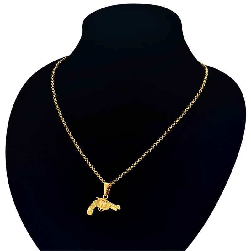 

Dropshipping Womens Choker Necklace Hip Hop Golden Mini Small Pistol Gun Chain Pendants Necklaces For Men Women Neckless