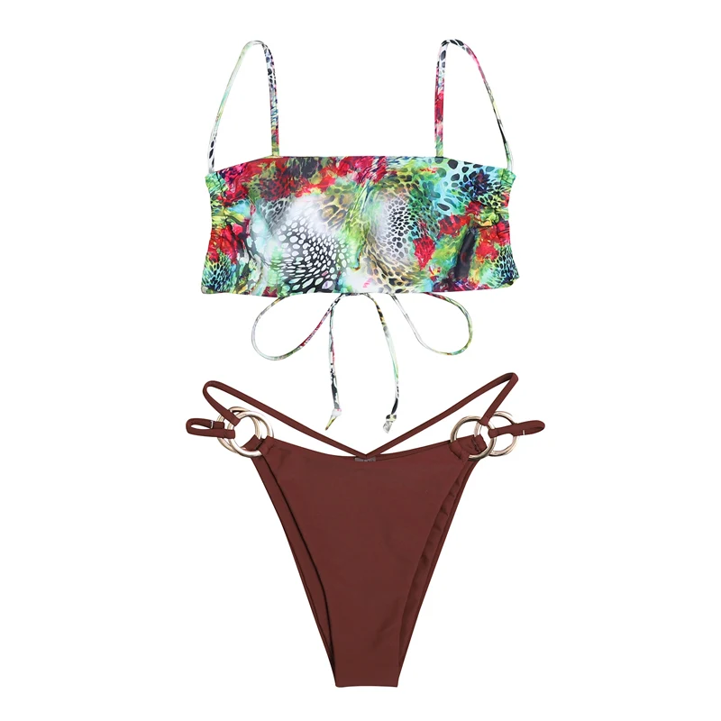 

Backless Split Swimsuit Set Lace Up Bikinis Women Sexy Swimwear Female 2021 New Small Briefs Swimming Trunks Beach Bathing Suit