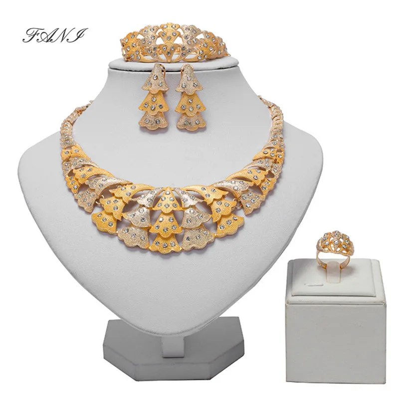 

Fani statement Designer jewelry set Wholesale Nigerian Wedding woman jewelry set Dubai Gold/Sliver Plated Bridal Jewelry Set