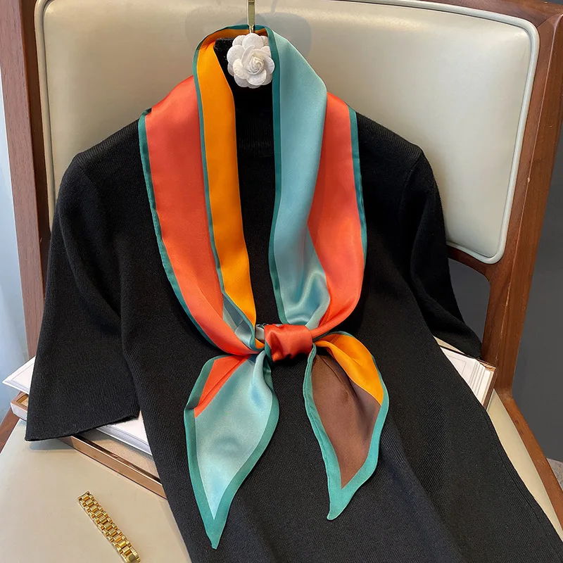 

2021 Fashion Print Silk Scarf Women Long Scarves Office Lady Shawl Bandanas Female Skinny Hairbands Luxury Hair Scarfs Ladies